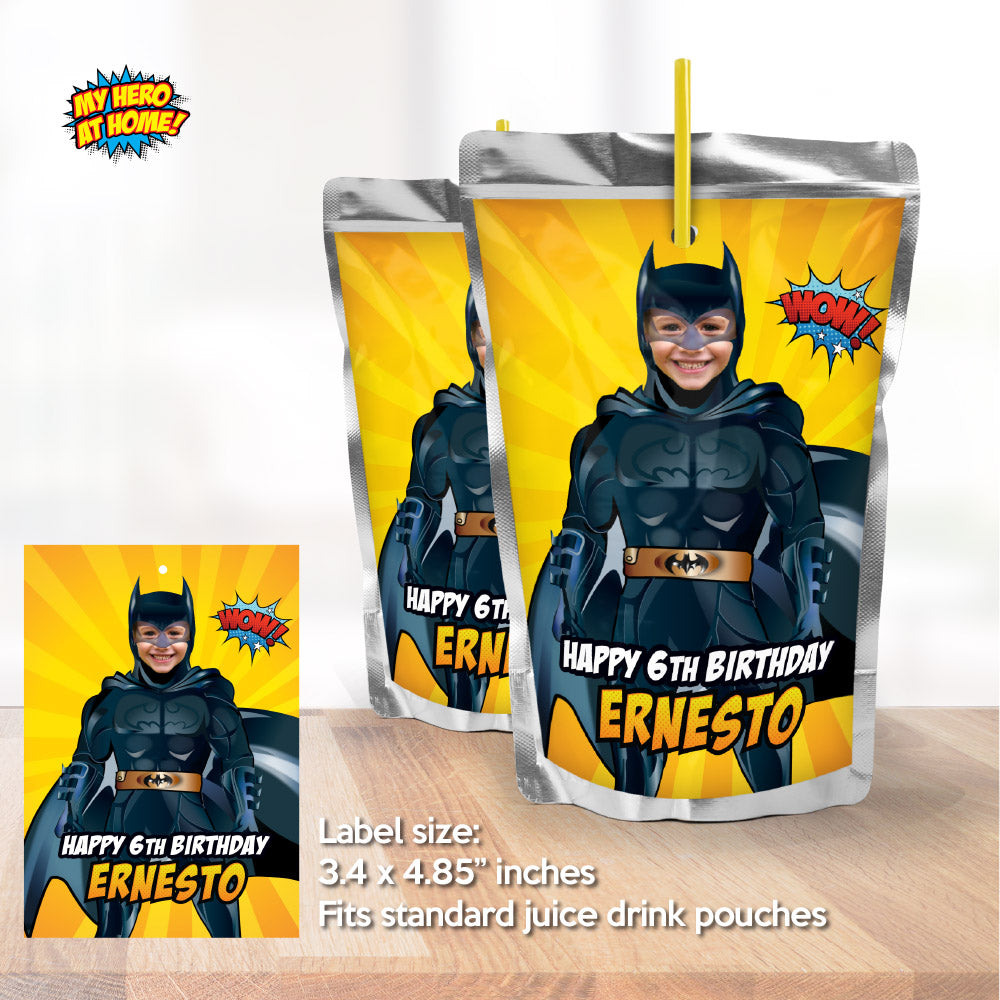 Batman water labels wrappers with photo, Batman party juice labels, Batman Capri sun labels. 215WJ