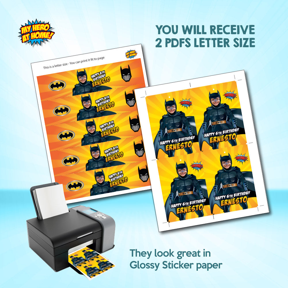 Batman water labels wrappers with photo, Batman party juice labels, Batman Capri sun labels. 215WJ