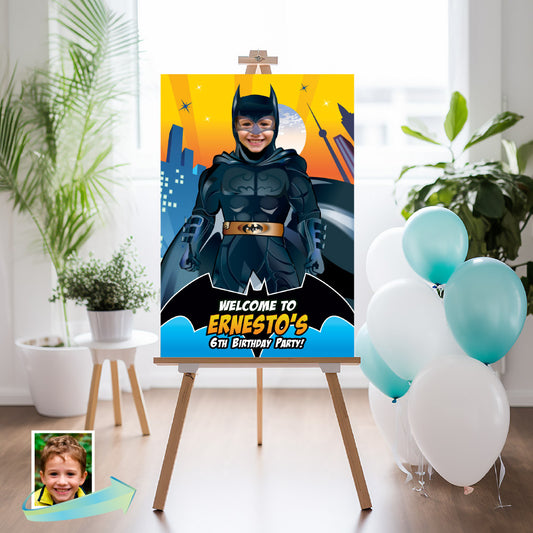 Batman Welcome sign with photo, Batman welcome party, Batman Birthday Sign, Batman Party Entrance Print. 215WS