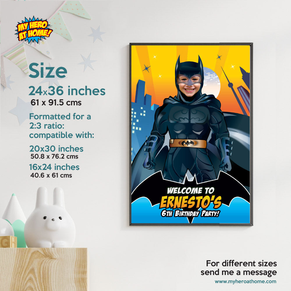 Batman Welcome sign with photo, Batman welcome party, Batman Birthday Sign, Batman Party Entrance Print. 215WS