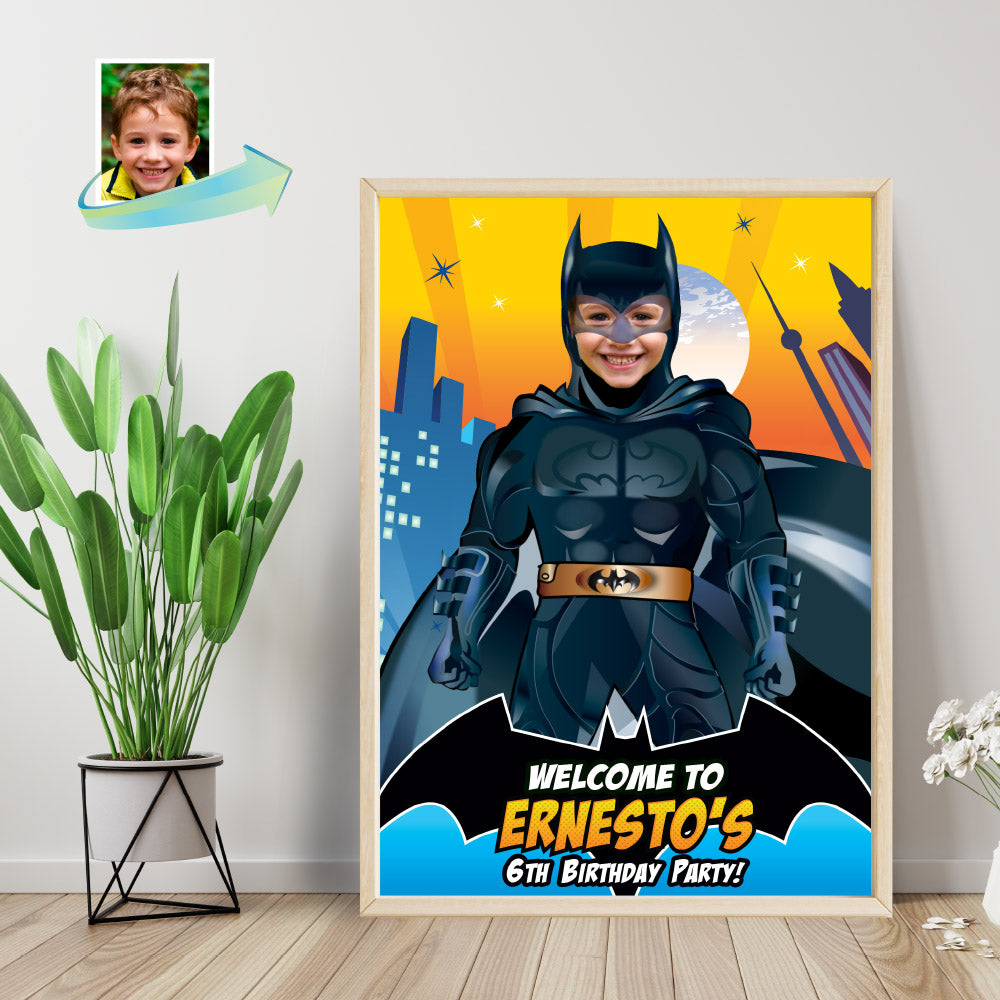Batman Welcome sign with photo, Batman welcome party, Batman Birthday Sign, Batman Party Entrance Print. 215WS