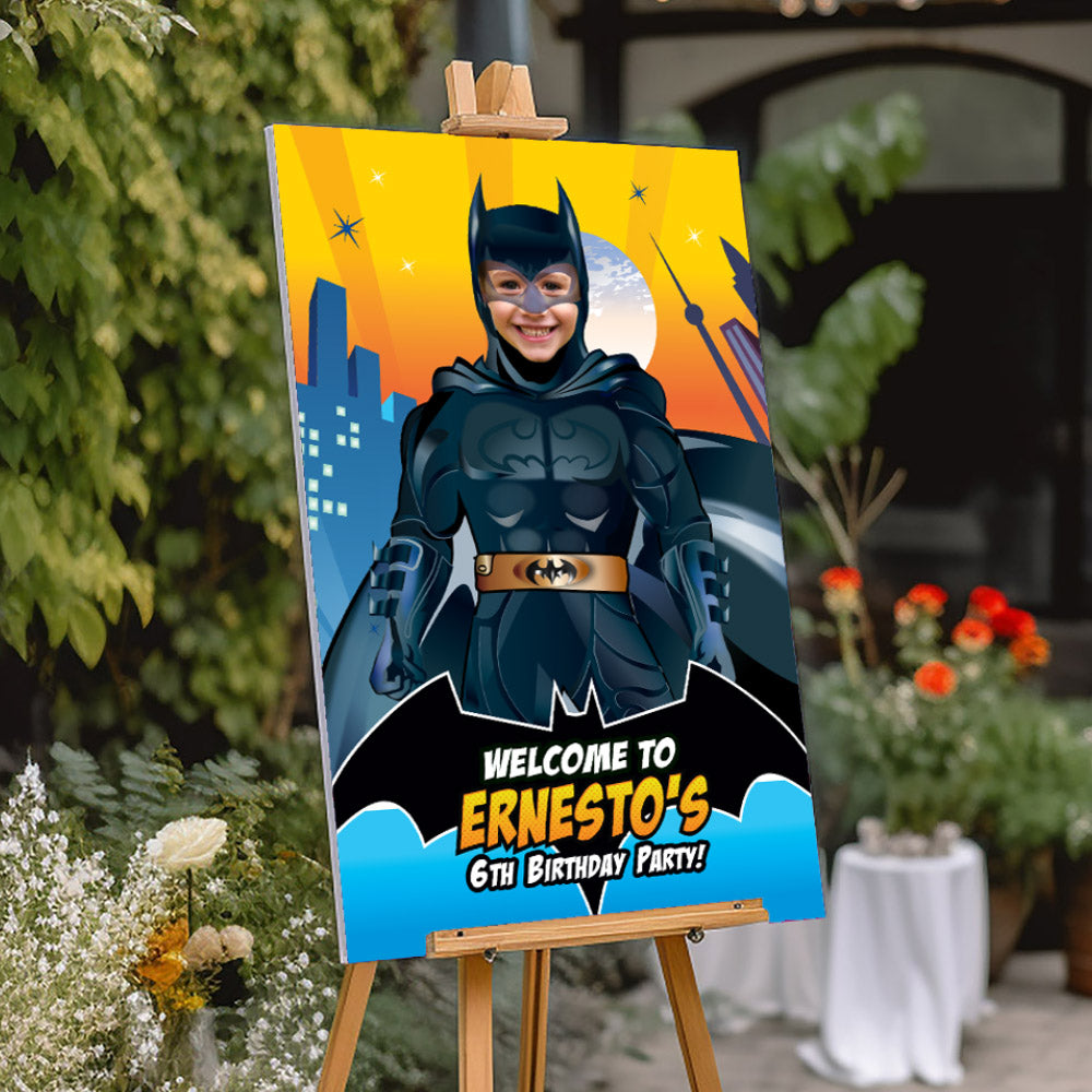 Batman Welcome sign with photo, Batman welcome party, Batman Birthday Sign, Batman Party Entrance Print. 215WS