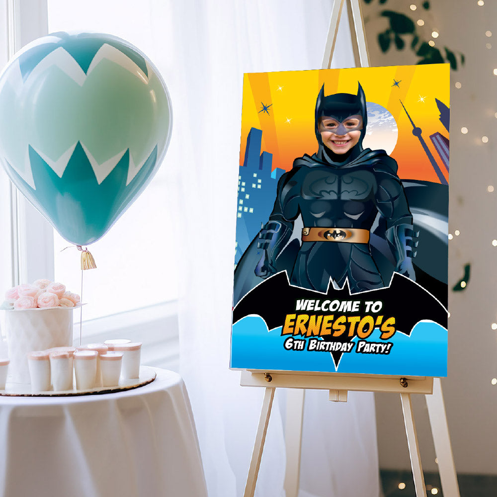 Batman Welcome sign with photo, Batman welcome party, Batman Birthday Sign, Batman Party Entrance Print. 215WS
