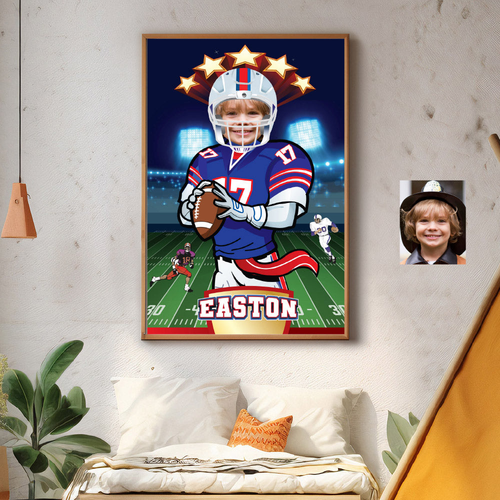 Custom Football Bills gifts with kid as the star player, Personalized Bills prints. 2203GF