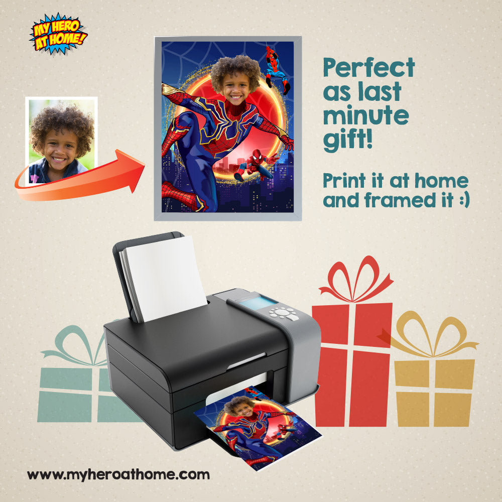Superheroes photo posters featuring your kid, two custom prints themed Super Heroes. 2204B