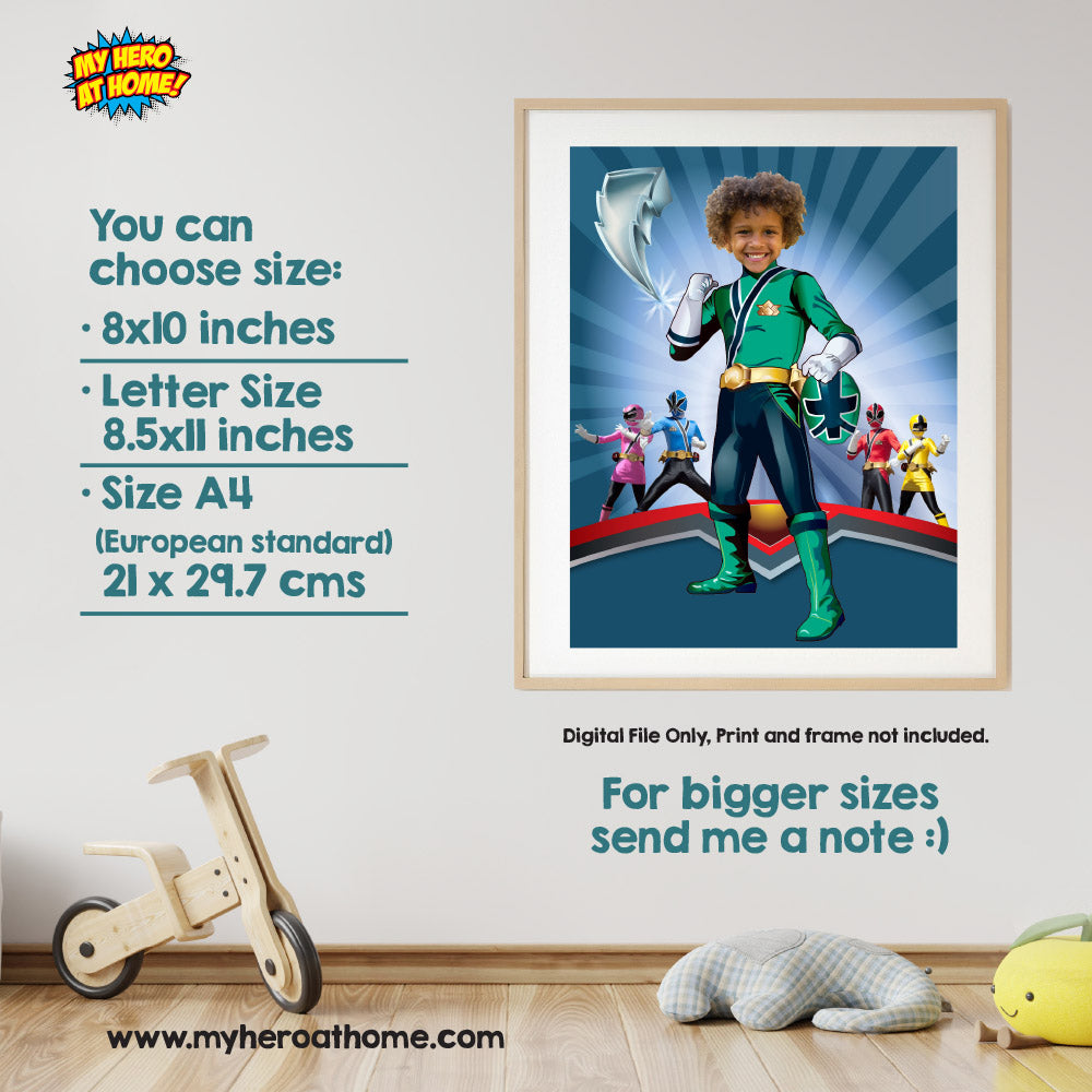 Four Superheroes prints wall decor with kid as the star, Easy printable gifts for super kids. 2204D