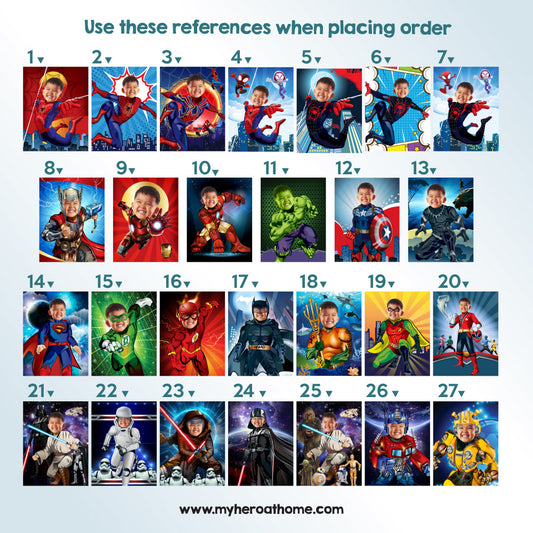 Five Superheroes printable Gifts with your child as the star, 5 prints Super heroes prints gifts. 2204E