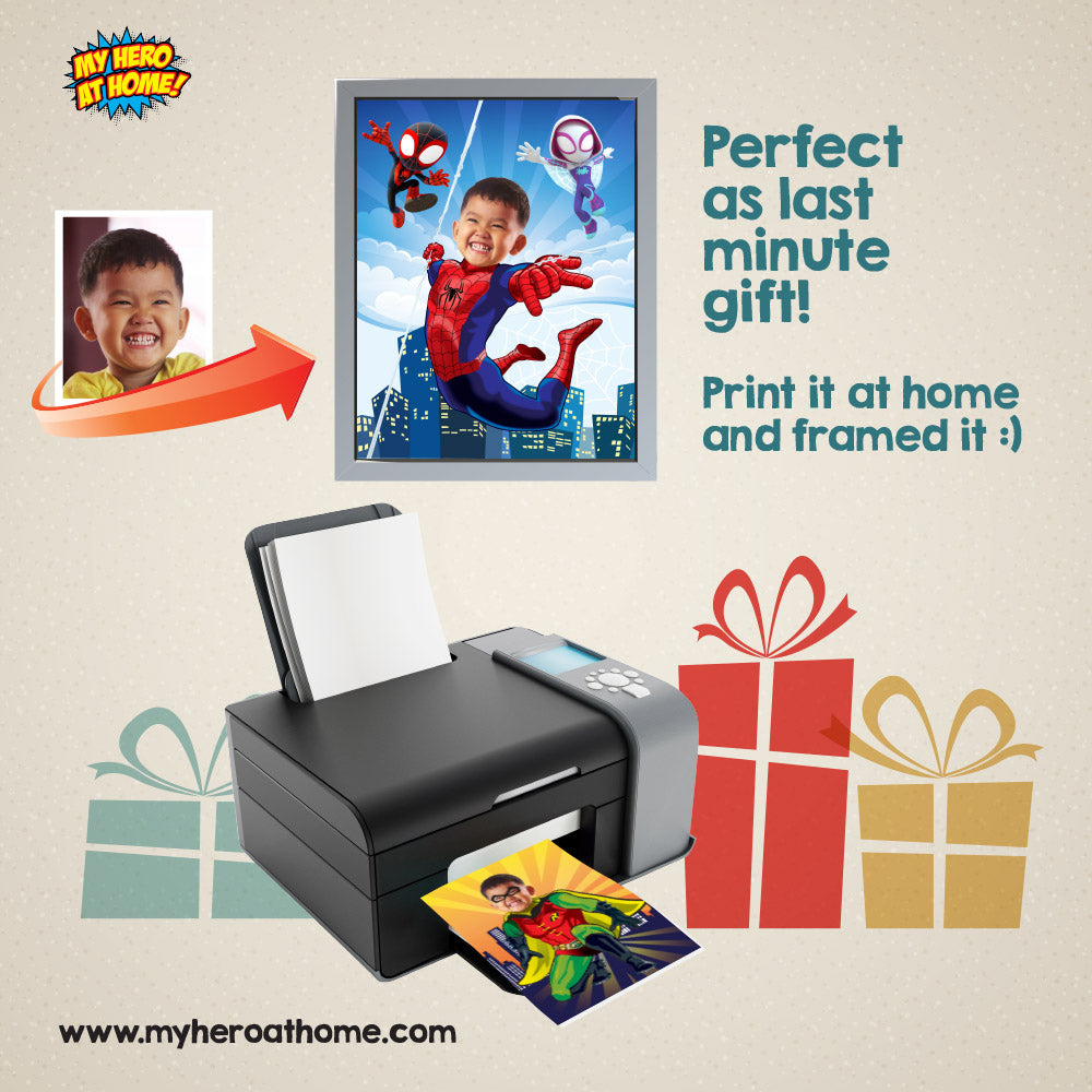 Six Gifts Prints of Superheroes with the photo of your kid, Set of 6 Super heroes prints, 6 prints of superheroes gifts. 2204F