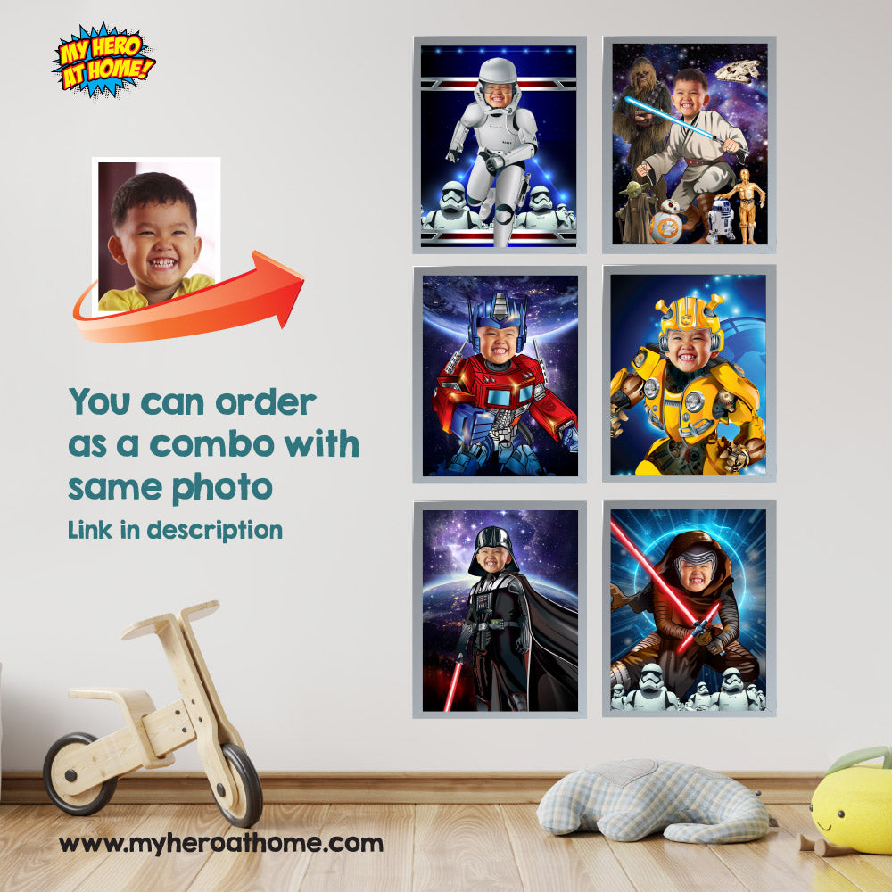 Six Gifts Prints of Superheroes with the photo of your kid, Set of 6 Super heroes prints, 6 prints of superheroes gifts. 2204F