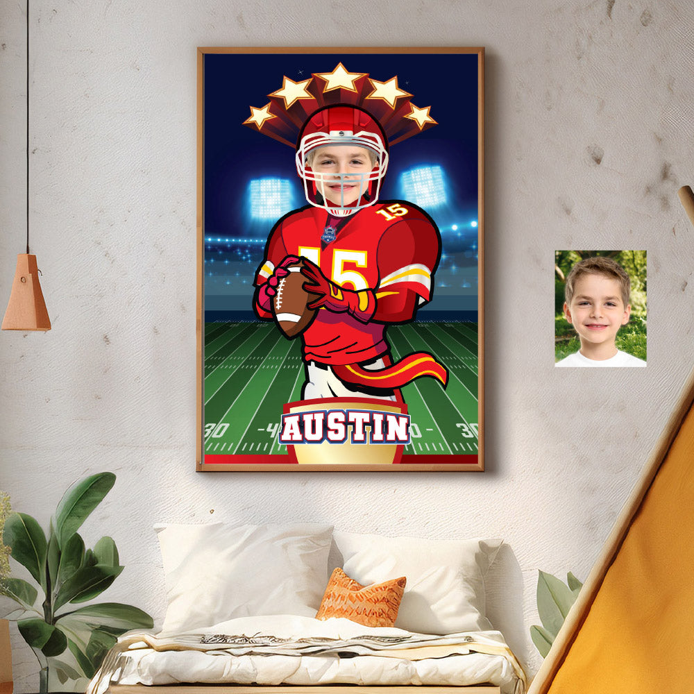 Printable Football Chiefs gifts with kid as the star player, Personalized Chiefs prints. 2220GF