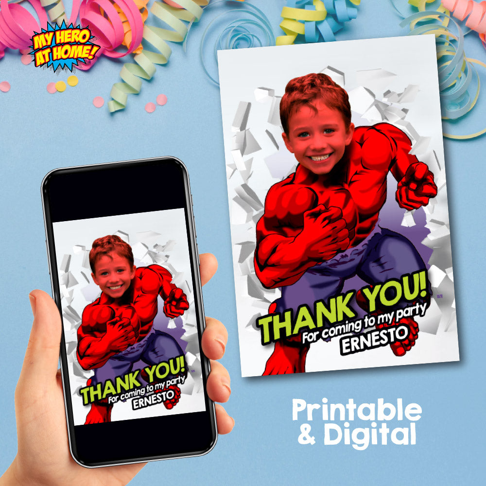 Personalized Red Hulk thank you card, Red Hulk Party favors, Red Hulk labels, Red Hulk goodies, Red Hulk bag 2257TY