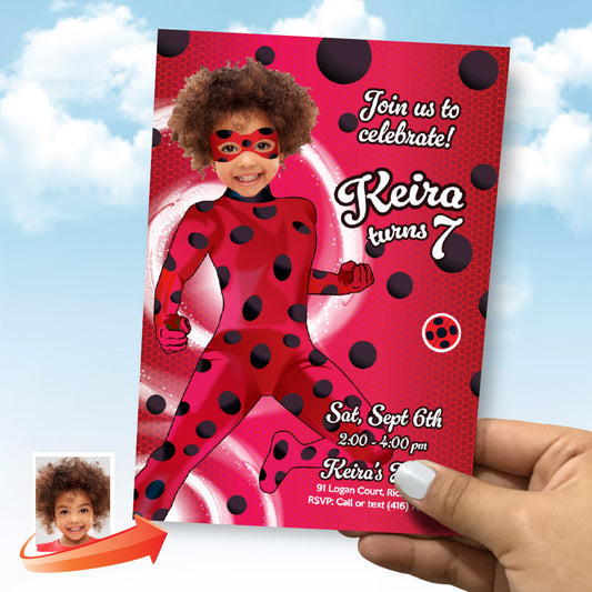 Miraculous Ladybug birthday invitation with your kid as the star, Ladybug digital invite, Ladybug party flyer. 2283IN