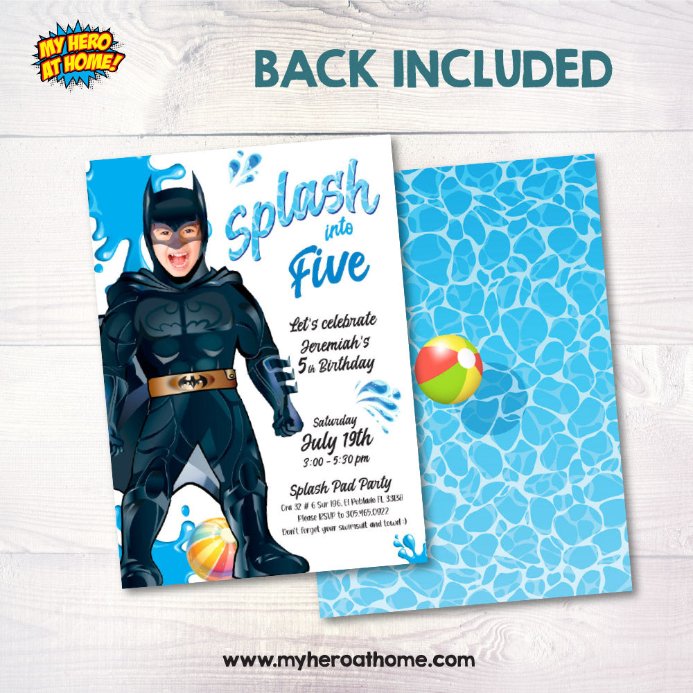Customizable Batman Splash Pad Party Invitation with your photo, Batman Splash template, Justice League Splash party. 2296