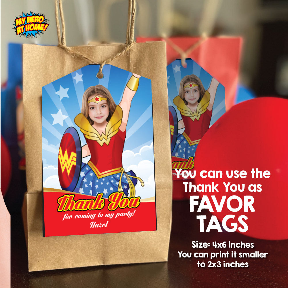 Bundle Wonder Girl Birthday matching Invitation and Thank you, printable Cake Topper and Welcome Sign. 2303B2