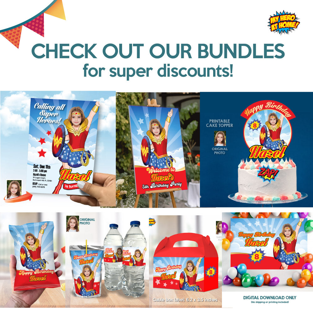 Wonder Girl Cake topper with photo, Wonder Girl printable cake topper, Custom Wonder Woman cake decoration. 2303CT