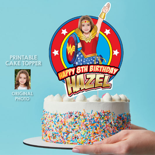 Wonder Girl Cake topper with photo, Wonder Girl printable cake topper, Custom Wonder Woman cake decoration. 2303CT