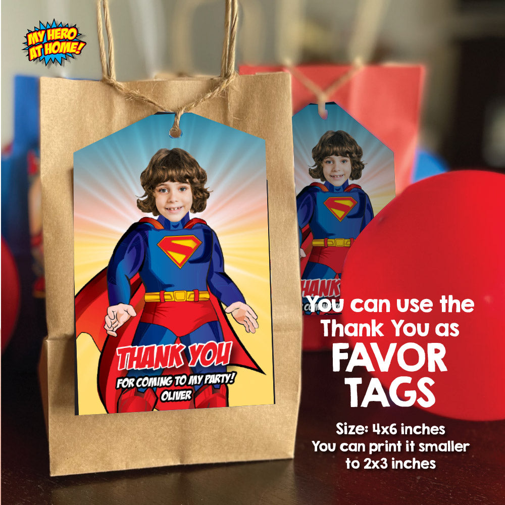 Bundle Superman Birthday themed matching items, Invitation and Thank you, Cake Topper and Welcome Sign. 2308B2