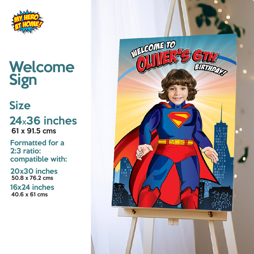 Bundle Superman Birthday themed matching items, Invitation and Thank you, Cake Topper and Welcome Sign. 2308B2
