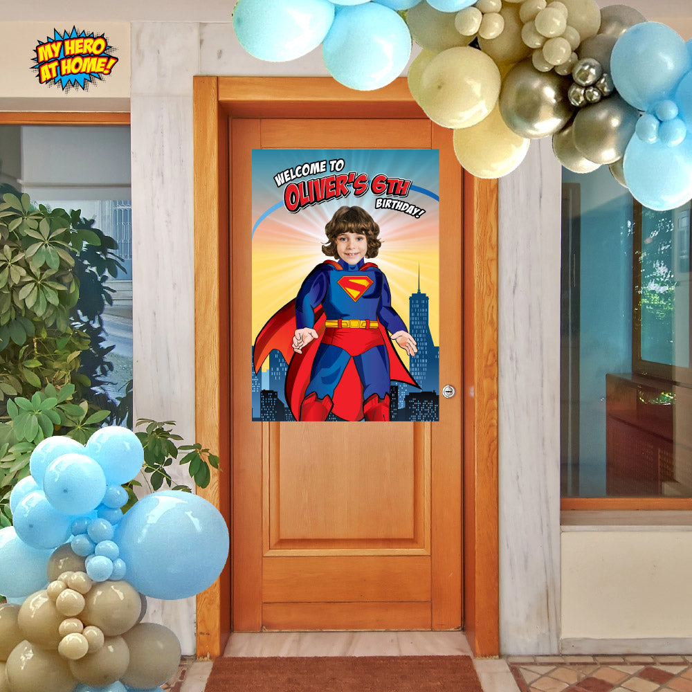 Bundle Superman Birthday themed matching items, Invitation and Thank you, Cake Topper and Welcome Sign. 2308B2