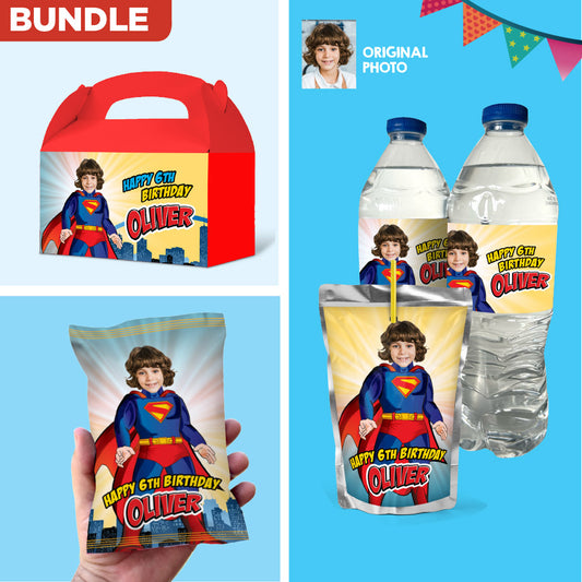 Bundle Superman Party snacks labels with your kid as Superman. 2308B3