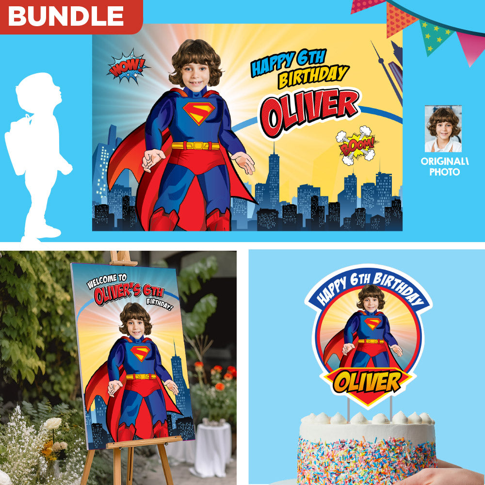 Bundle Superman Birthday Party decoration, Custom Superman Backdrop. 2308B4