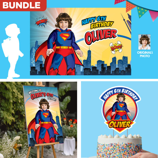 Bundle Superman Birthday Party decoration, Custom Superman Backdrop. 2308B4