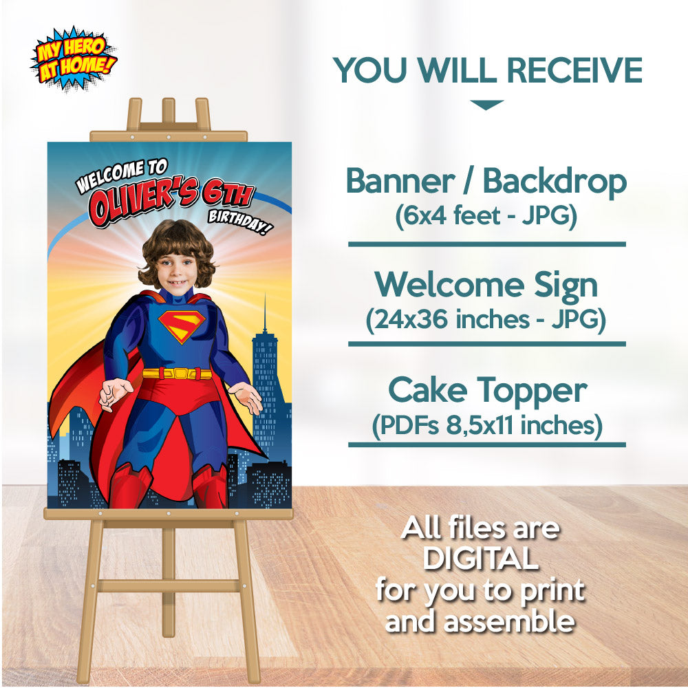Bundle Superman Birthday Party decoration, Custom Superman Backdrop. 2308B4