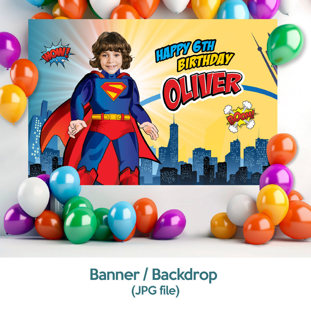 Bundle Superman Birthday Party decoration, Custom Superman Backdrop. 2308B4