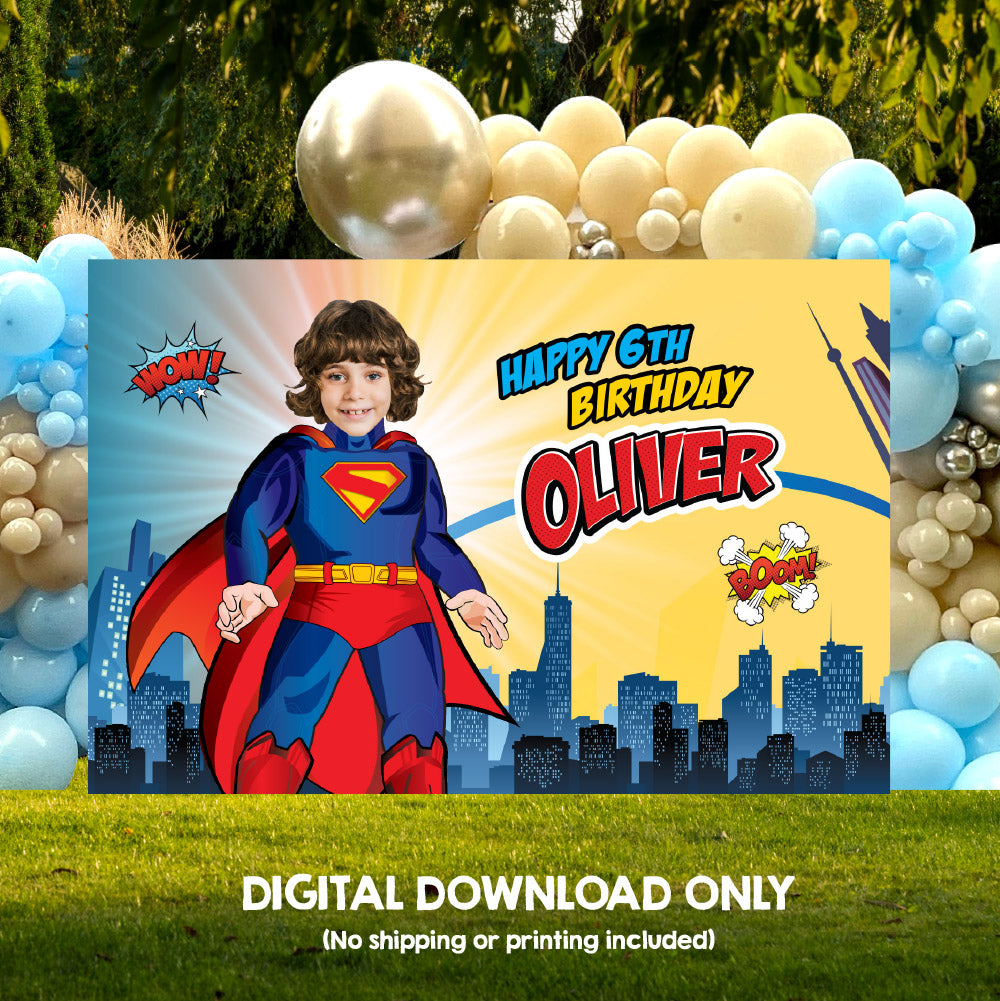 Custom Superman Birthday Backdrop, Superman Banner with your photo. 2308BB