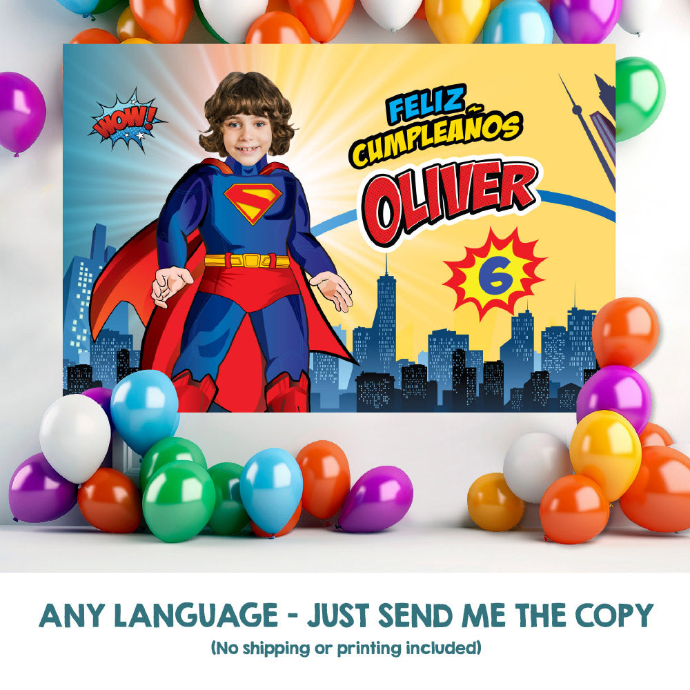 Custom Superman Birthday Backdrop, Superman Banner with your photo. 2308BB