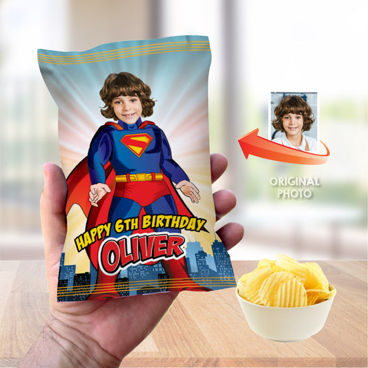 Superman chip bags party favors with photo, Superboy snacks bags. 2308CB