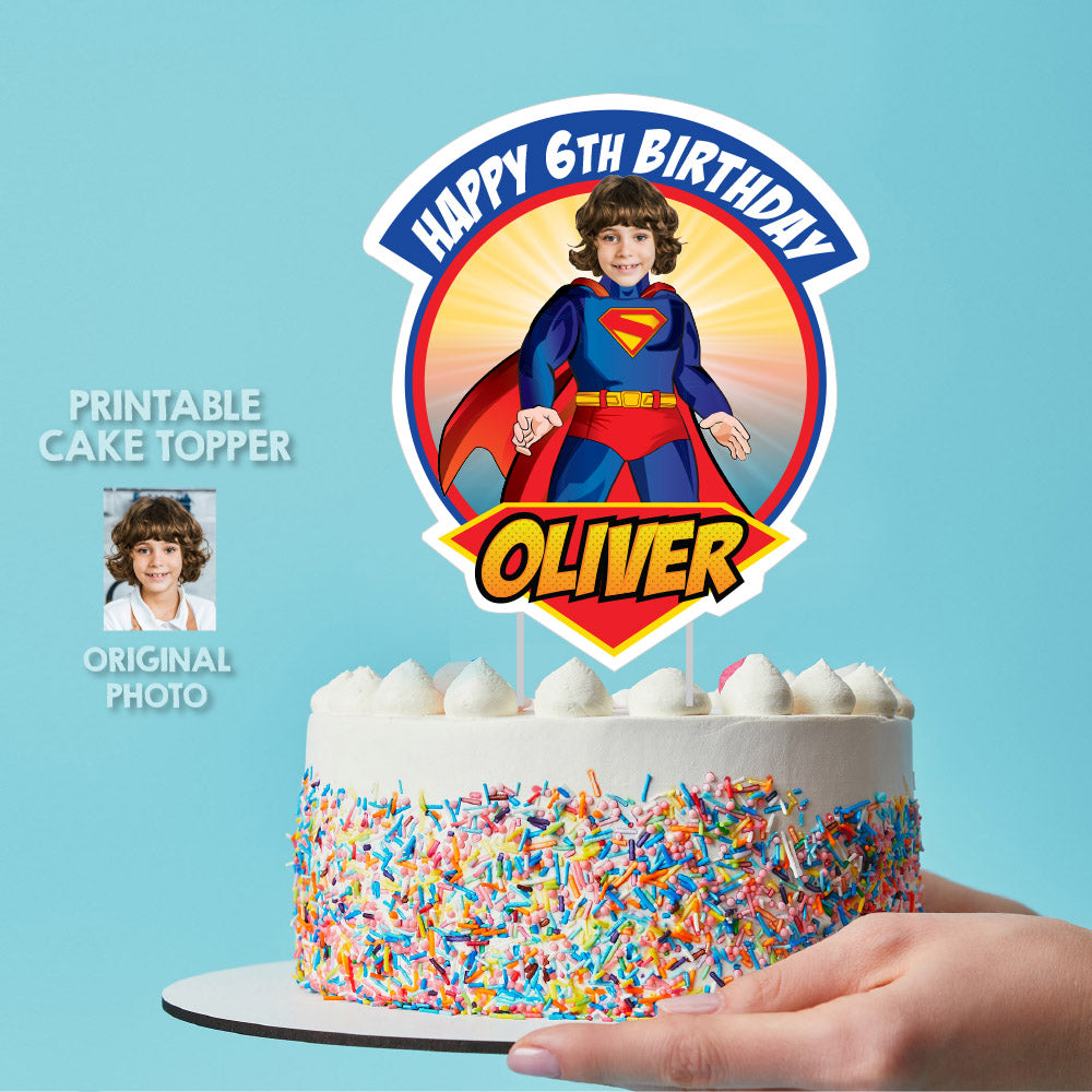 Bundle Superman Party table matching items, Superman Cake Topper, snacks labels, Chip bags, Gable box. 2308B1