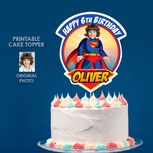 Personalized Superman Cake topper with your photo, Superman printable cake topper. 2308CT