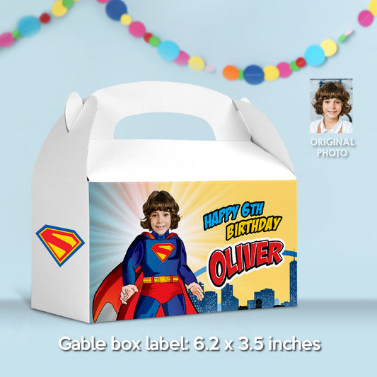 Personalized Superman Candy Box label with your photo, Superman gable box. 2308GB