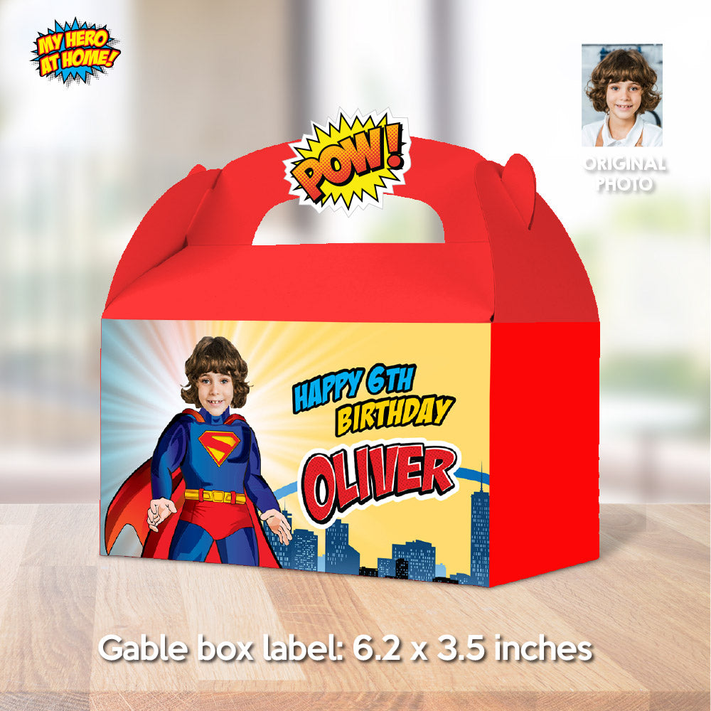 Personalized Superman Candy Box label with your photo, Superman gable box. 2308GB