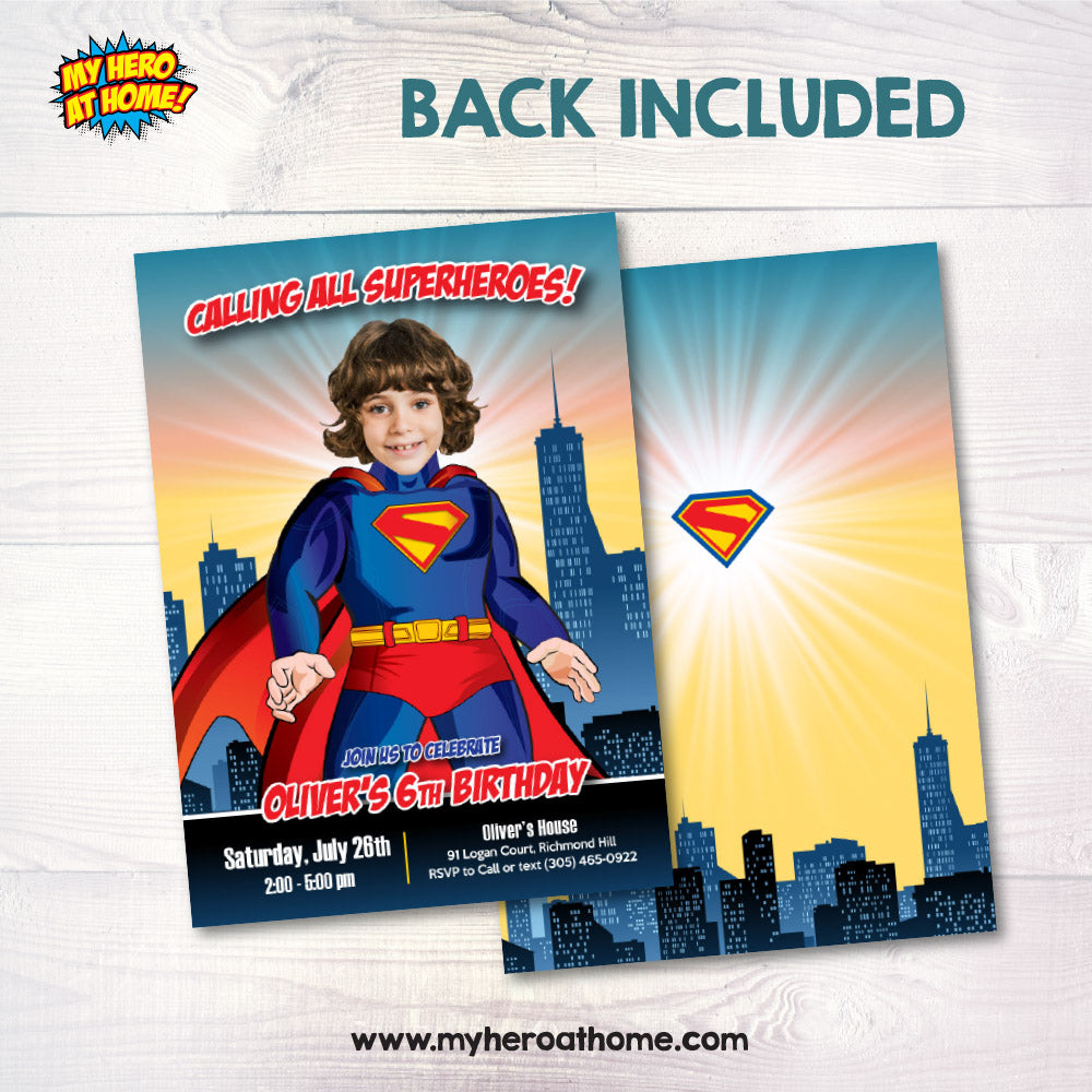 Personalized Superman Birthday party invitation with your kid as the star. 2308IN