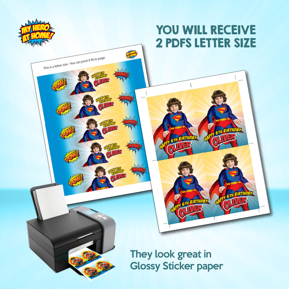 Bundle Superman Party snacks labels with your kid as Superman. 2308B3