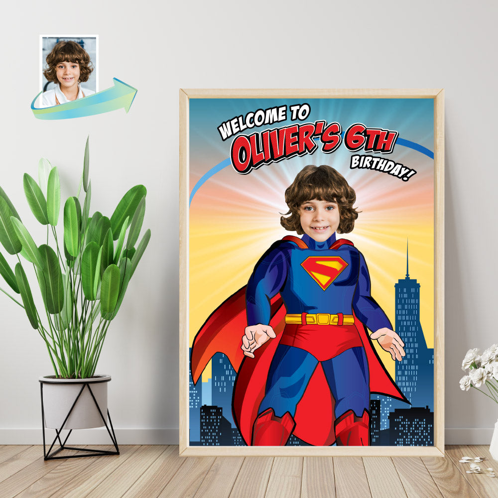 Superman Welcome sign with photo of your birthday boy as Superman. 2308WS