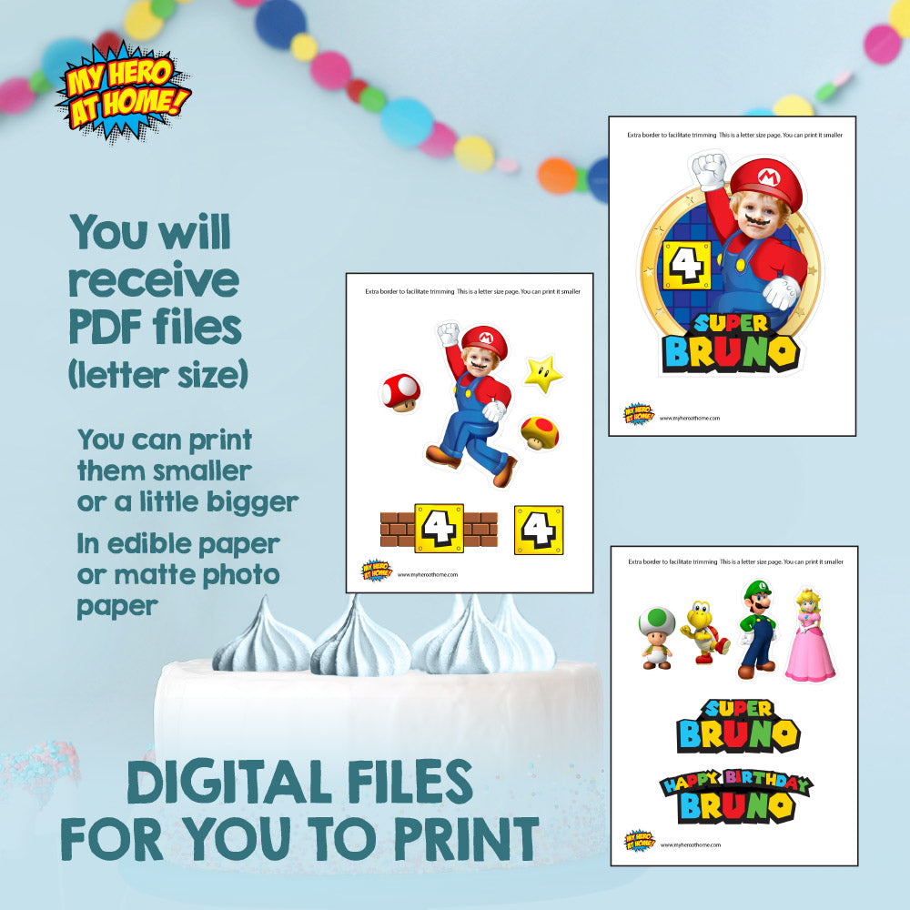 Bundle Super Mario Party decoration, Super Mario Banner Backdrop, Cake Topper and Welcome Sign. 2331B4