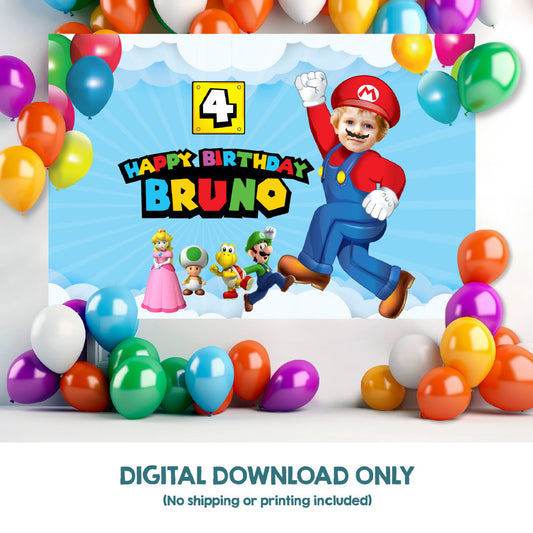 Customized Super Mario Banner with your photo, Super Mario Birthday Backdrop, Mario Bros Backdrop, Telon Fiesta Super Mario con foto. 2331BB