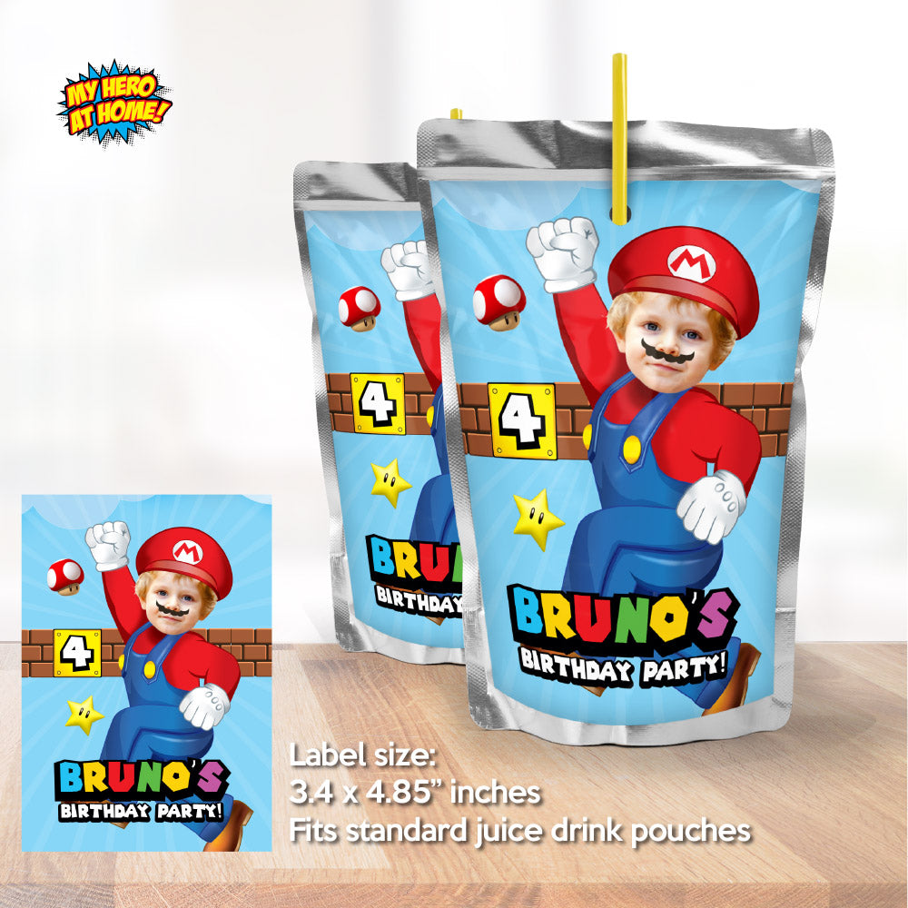 Personalized Super Mario water wrappers, Super Mario water labels and juice labels, Super Mario Capri Sun labels. 2331WJ