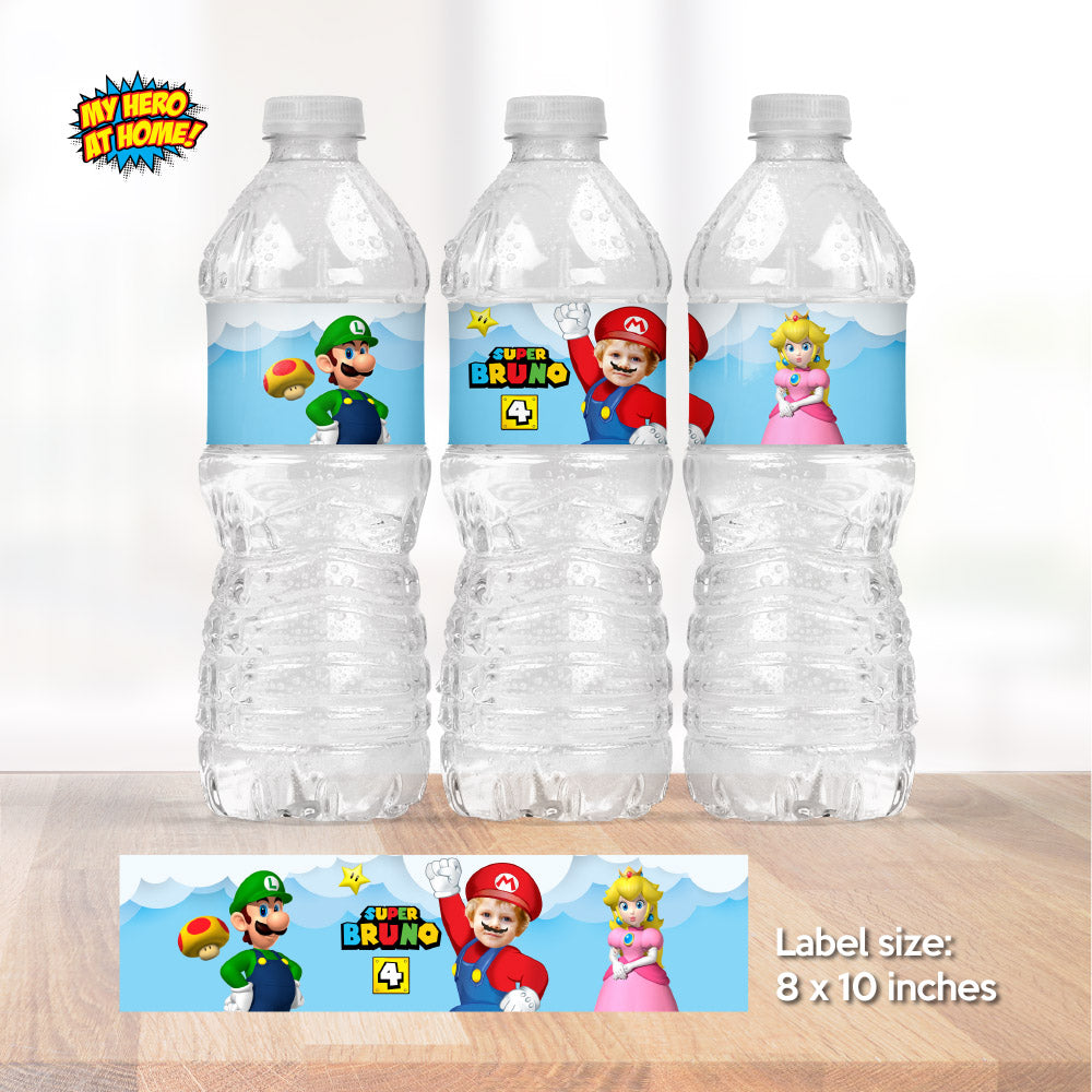 Personalized Super Mario water wrappers, Super Mario water labels and juice labels, Super Mario Capri Sun labels. 2331WJ