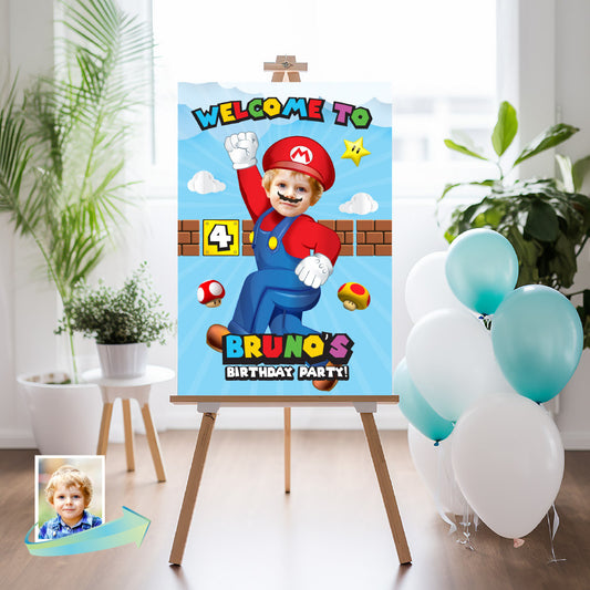 Custom Super Mario Welcome sign with photo, Super Mario welcome party, Mario Bros Birthday Welcome Print. 2331WS