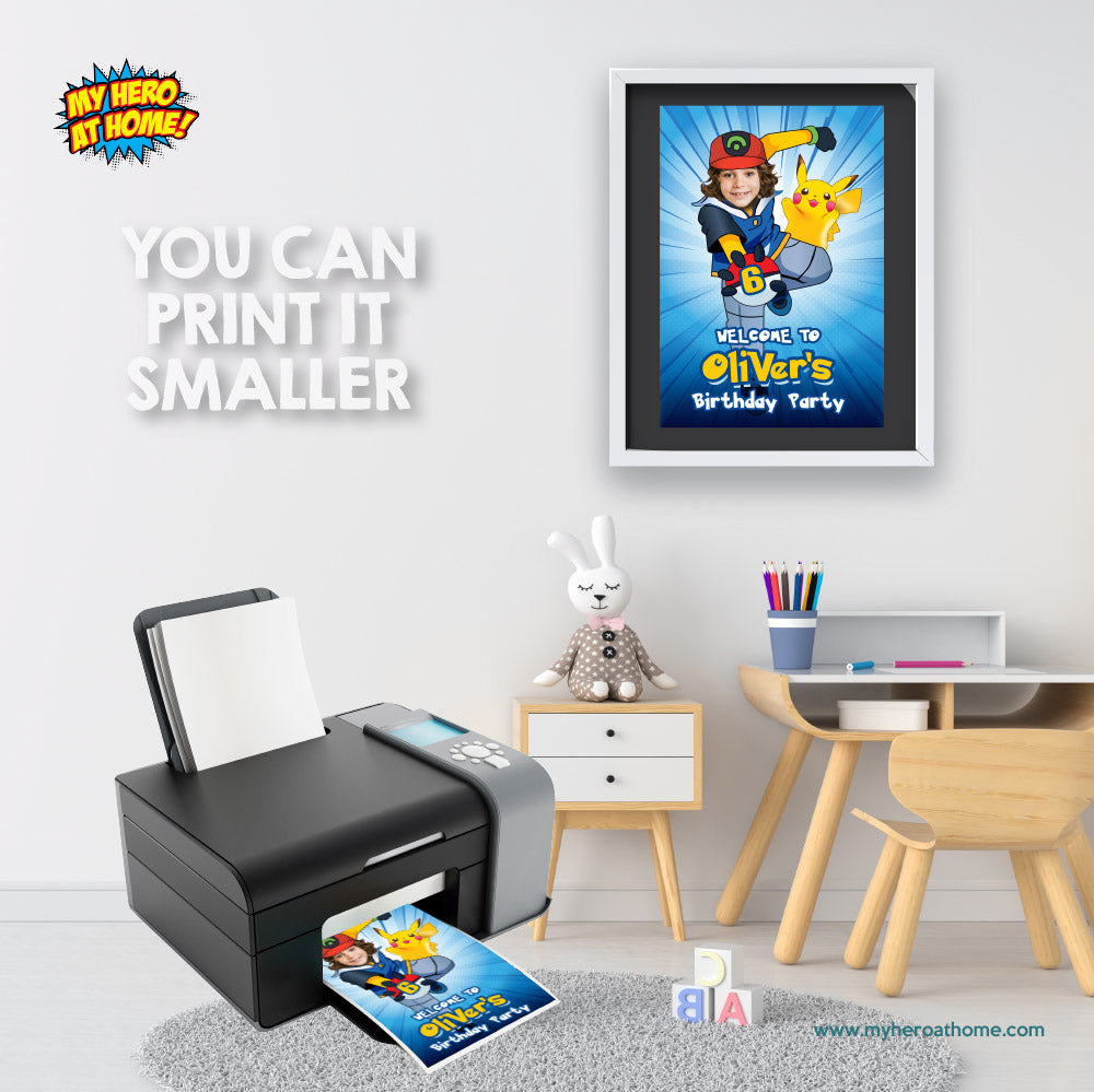 Custom Pokemon Welcome sign with photo, Ash the Pokémon trainer welcome party, Pokemon Birthday Welcome Print. 2332WS