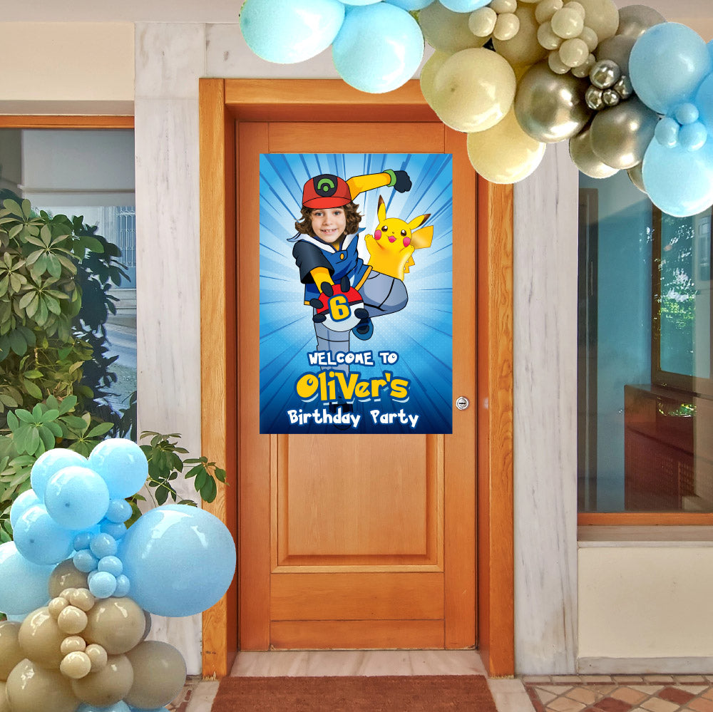 Custom Pokemon Welcome sign with photo, Ash the Pokémon trainer welcome party, Pokemon Birthday Welcome Print. 2332WS