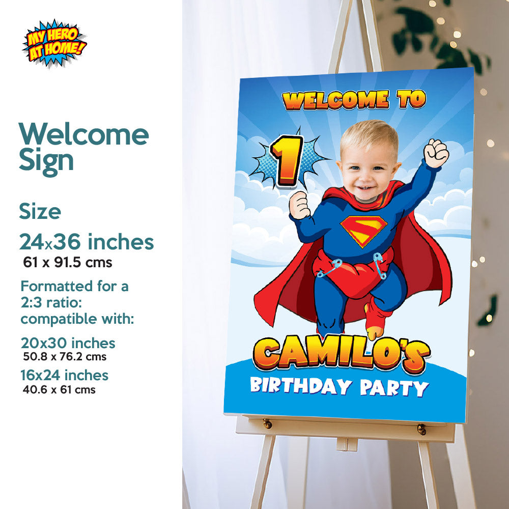 Bundle Baby Superman 1st Birthday, Invitation and Thank you, Cake Topper, Welcome Sign. 2335B2