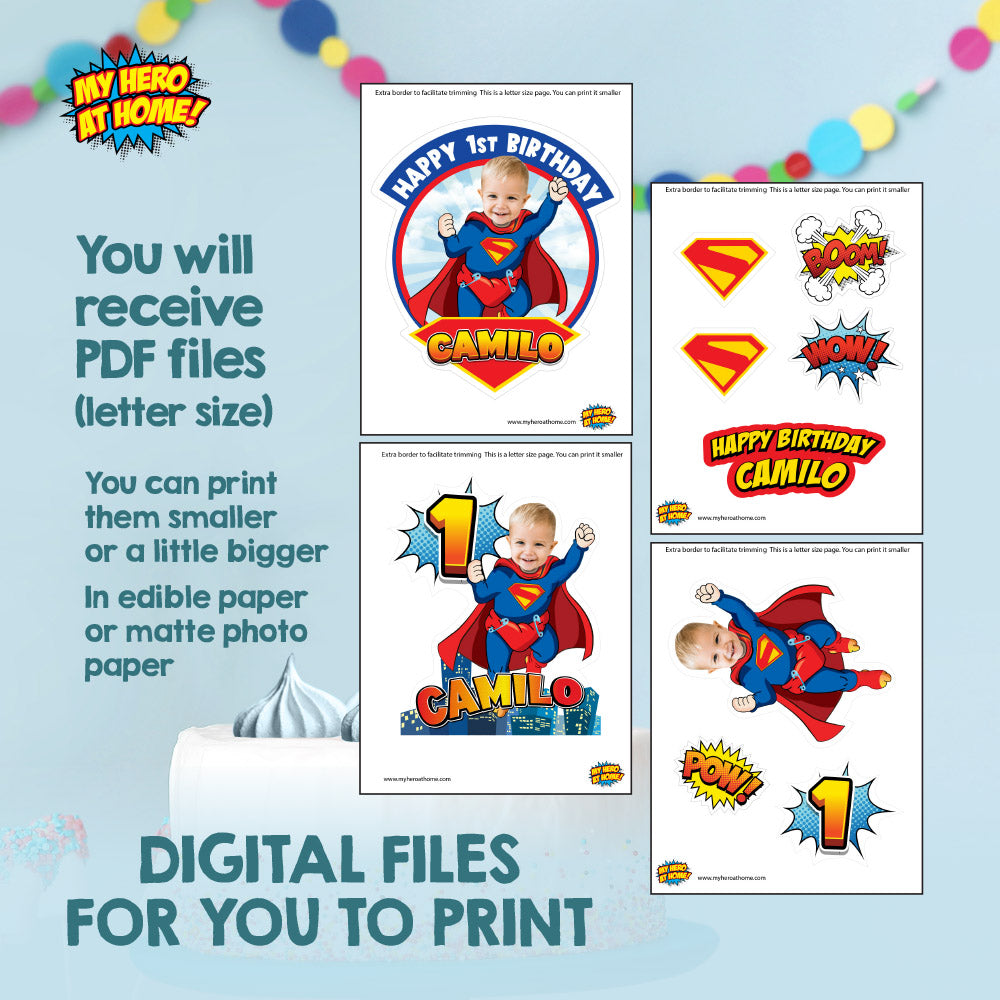Bundle Baby Superman 1st Birthday, Invitation and Thank you, Cake Topper, Welcome Sign. 2335B2