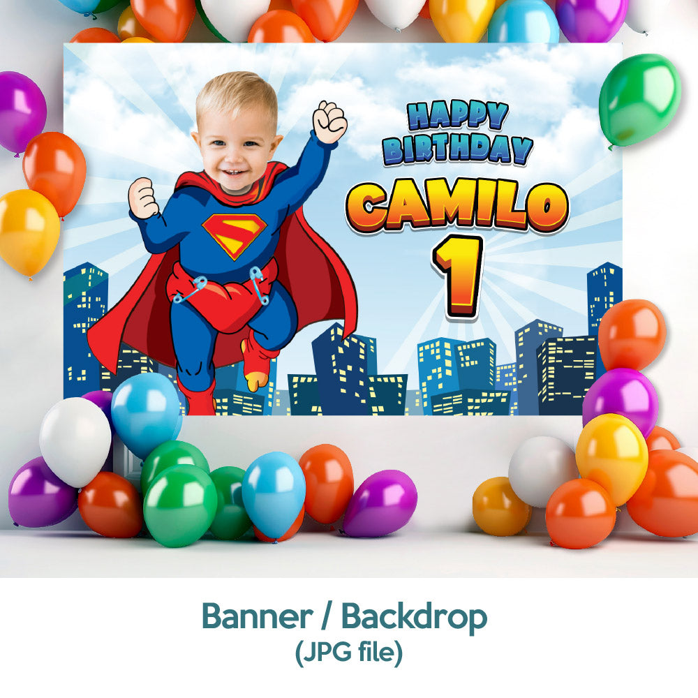 Bundle Baby Superman Party decoration, Baby Superman Banner / Backdrop, Cake Topper of Baby Superman, Baby Superman Welcome Sign. 2335B4