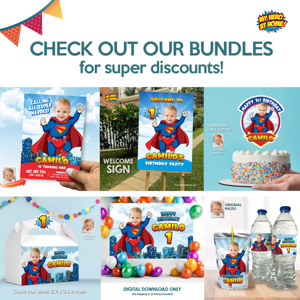 Baby Superman Cake topper with your photo, Super Baby printable smash cake decor. 2335CT