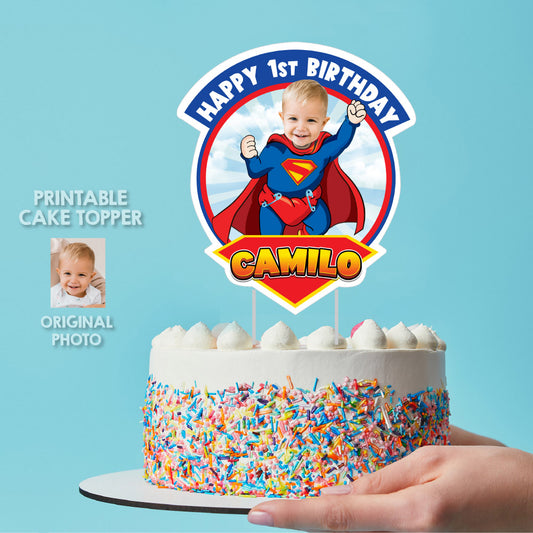 Baby Superman Cake topper with your photo, Super Baby printable smash cake decor. 2335CT